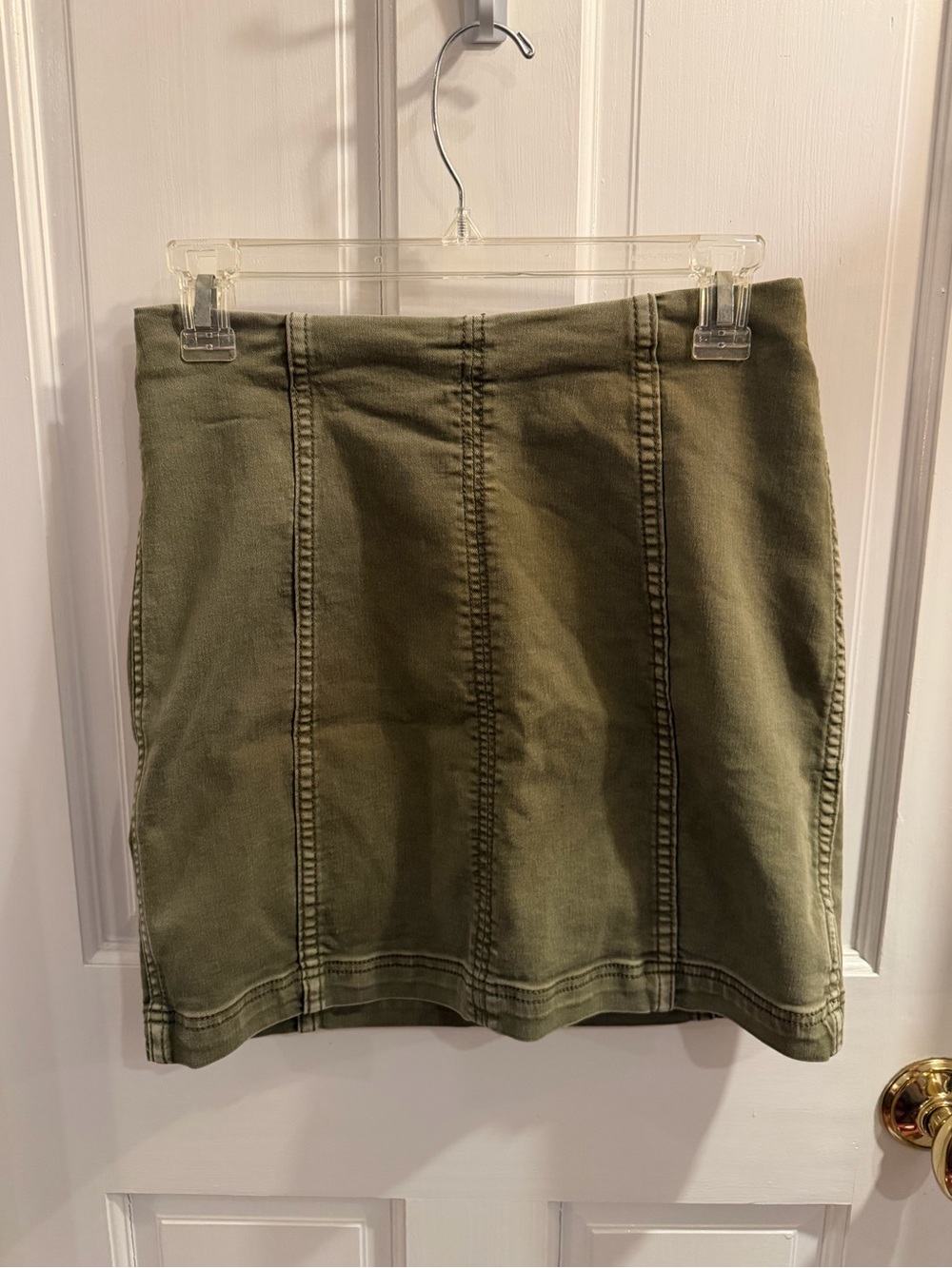 Free People olive green denim mini skirt. Size S